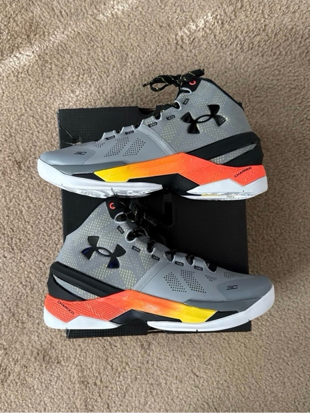 Under Armour Gray Basketball Shoes with Orange & Yellow Accents